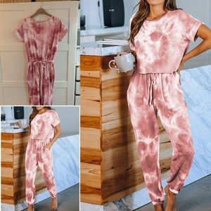 Red & white tie dye jumpsuit (or pajamas!)